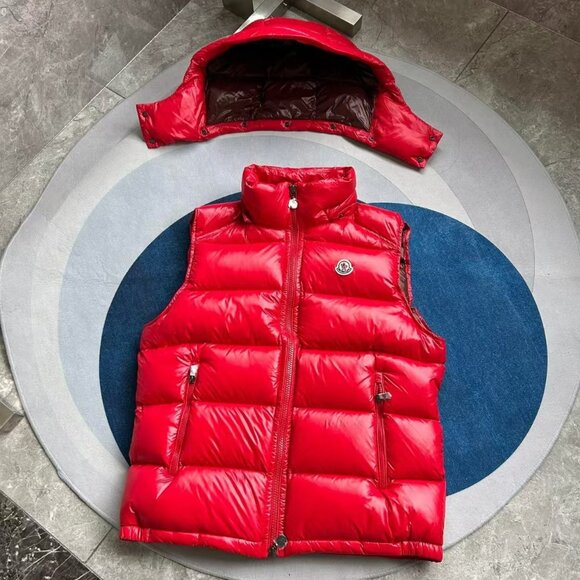 Moncler Tibb Gilet Red Detachable Hood Down Vest | Luxury Puffer Outerwear - Picture 6 of 9